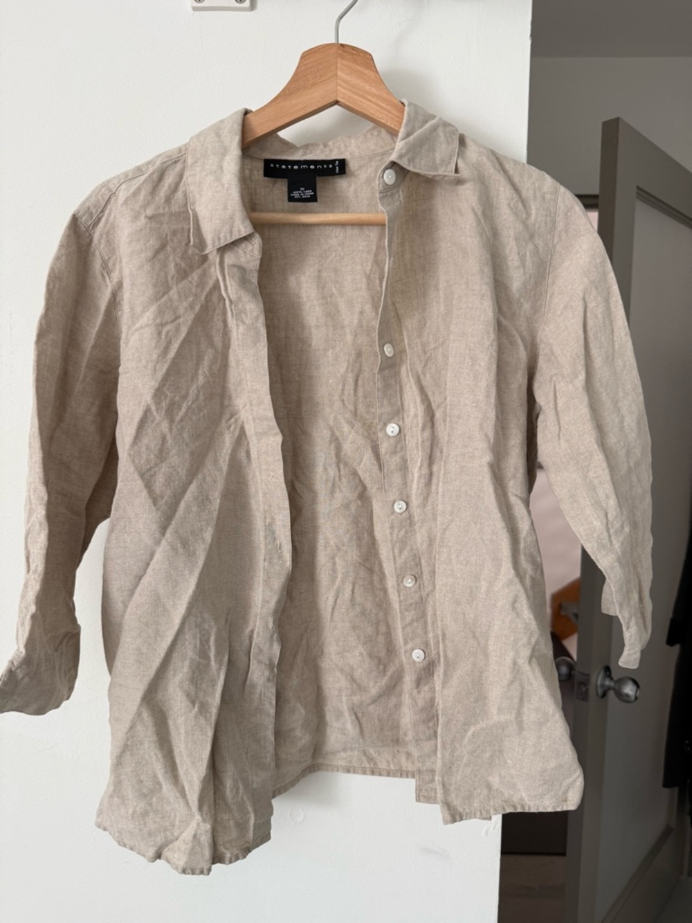 Statements 100% Linen Biege Short with 3/4 Sleeves Size 10/M